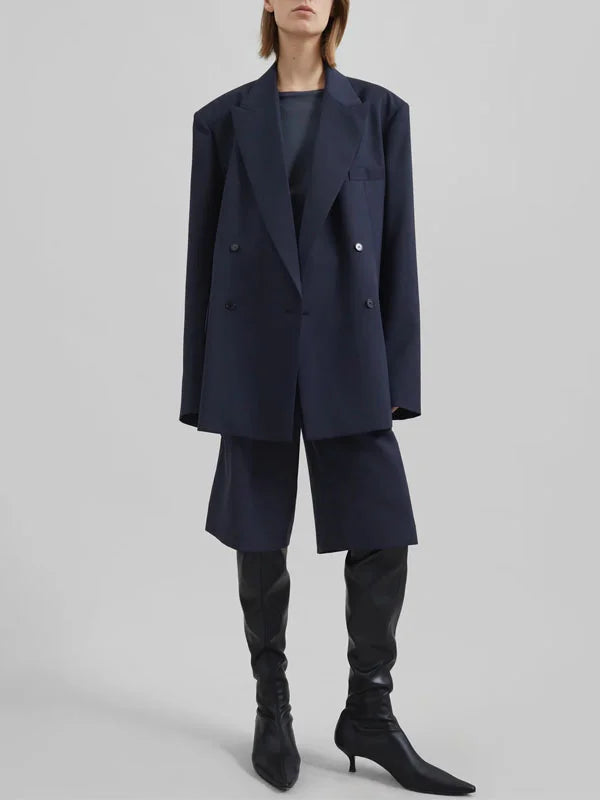 Renata - Blazer de doble botonadura azul marino