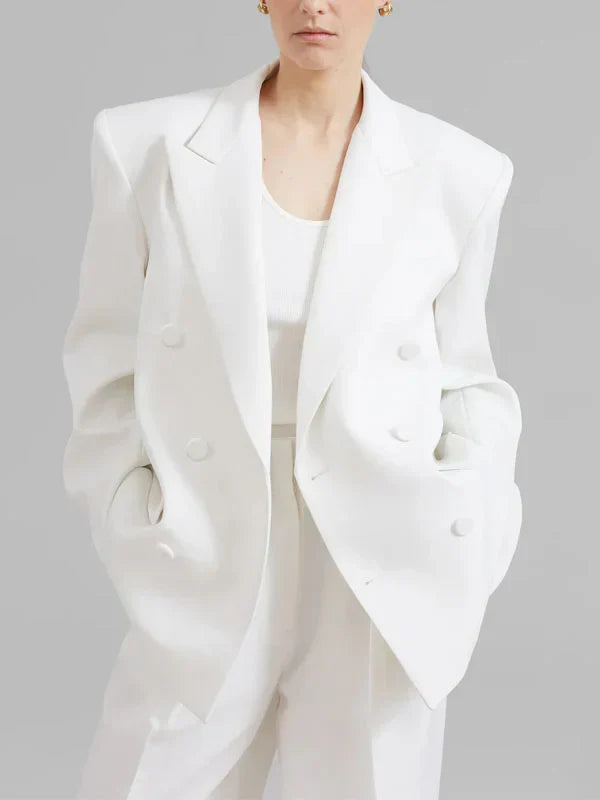 Briana - Blazer blanco oversize de doble botonadura