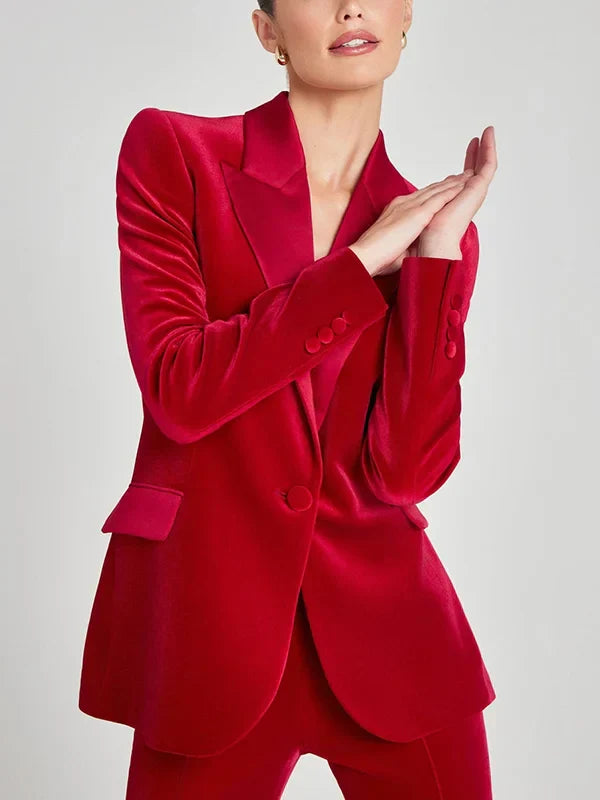Constanza - Blazer de terciopelo rojo con solapas en pico