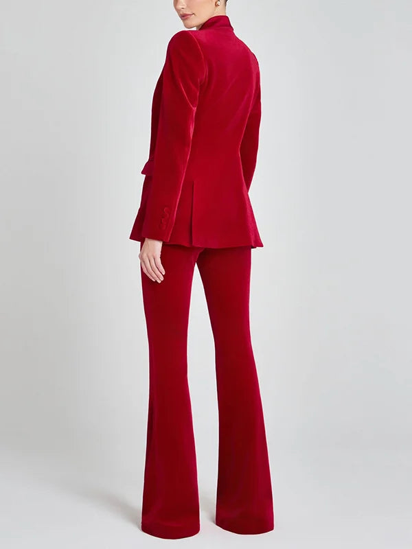 Constanza - Blazer de terciopelo rojo con solapas en pico