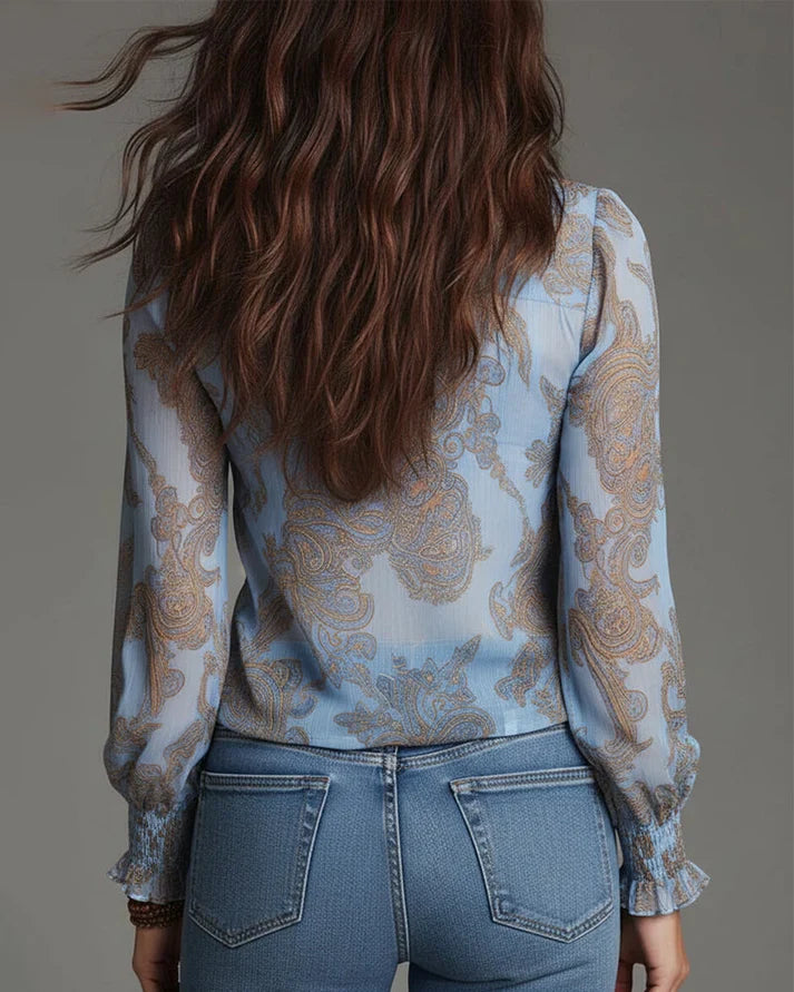 Mora - Blusa retro con cremallera frontal y corte fluido