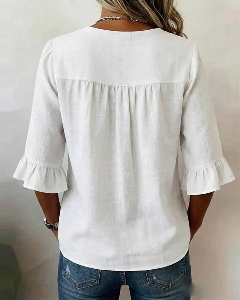 Denise - Blusas de algodón y lino con botones
