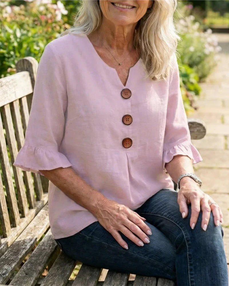 Denise - Blusas de algodón y lino con botones