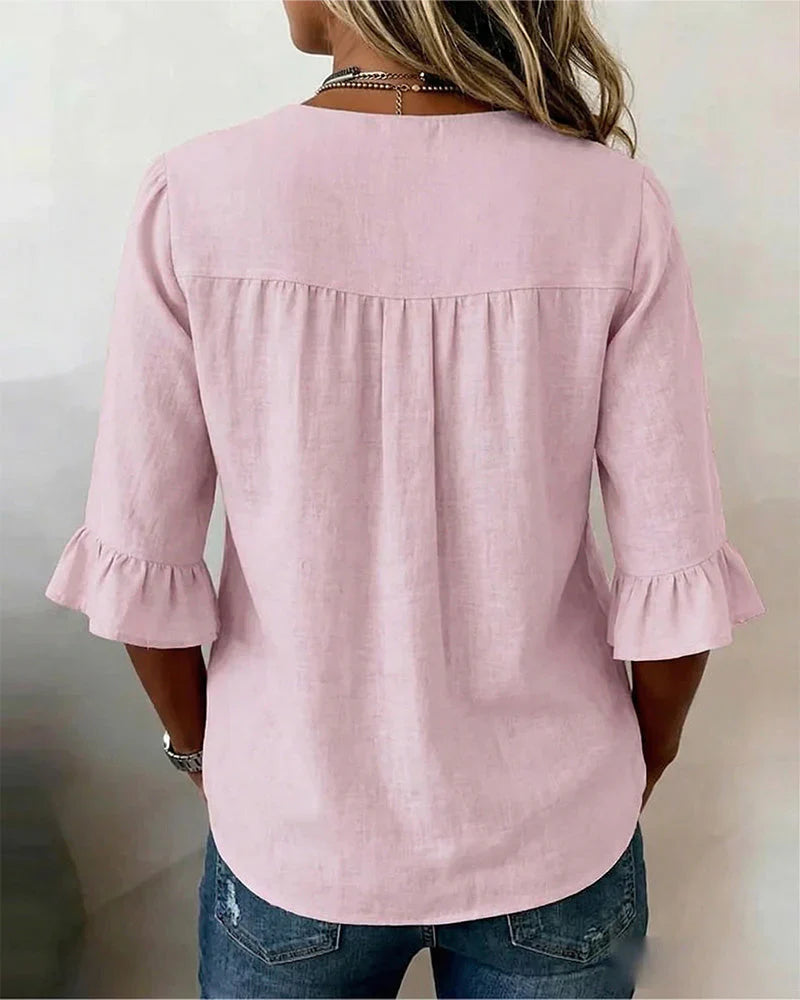 Denise - Blusas de algodón y lino con botones