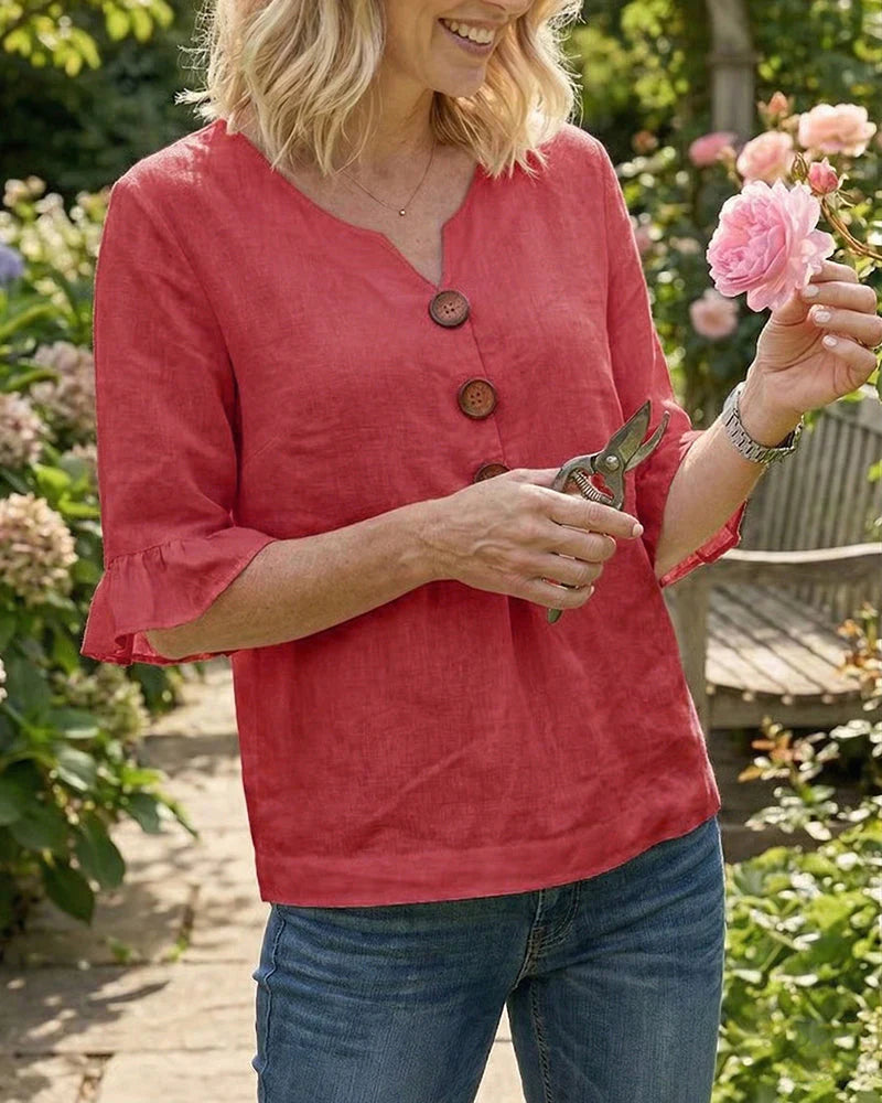 Denise - Blusas de algodón y lino con botones