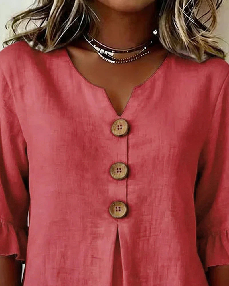 Denise - Blusas de algodón y lino con botones