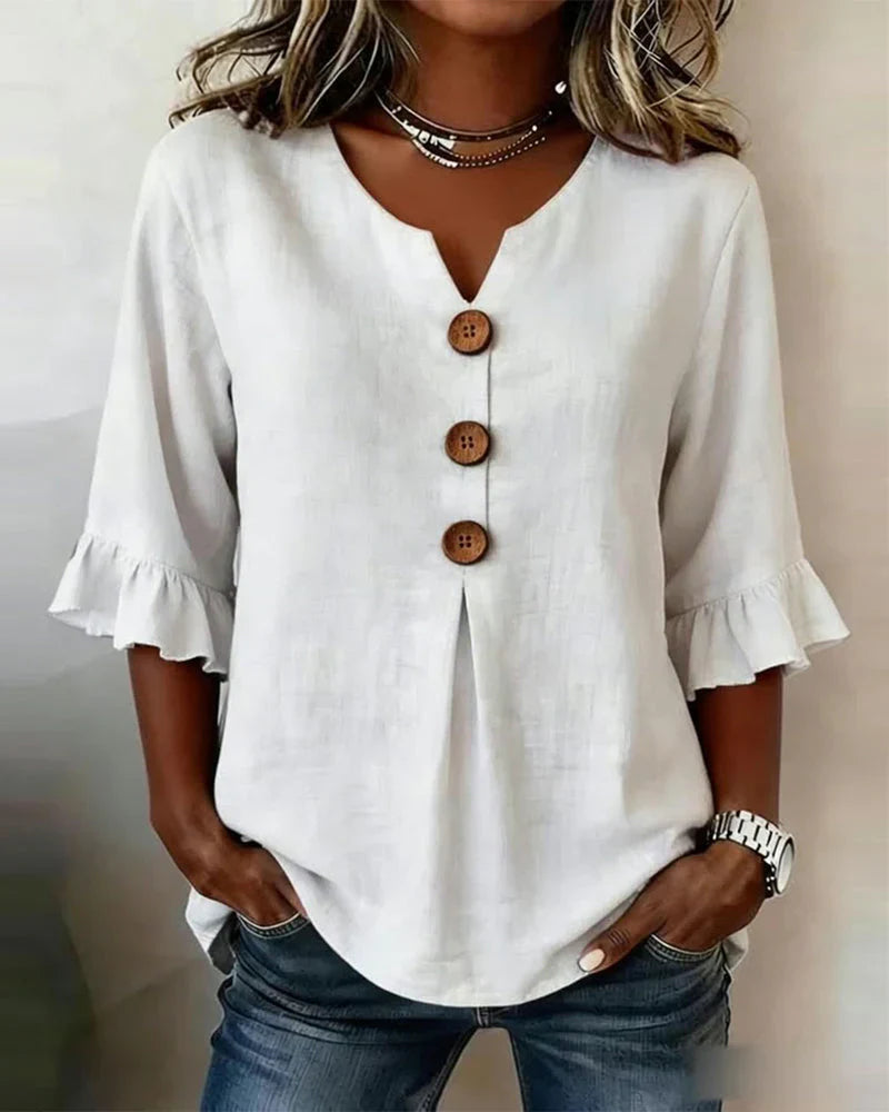 Denise - Blusas de algodón y lino con botones