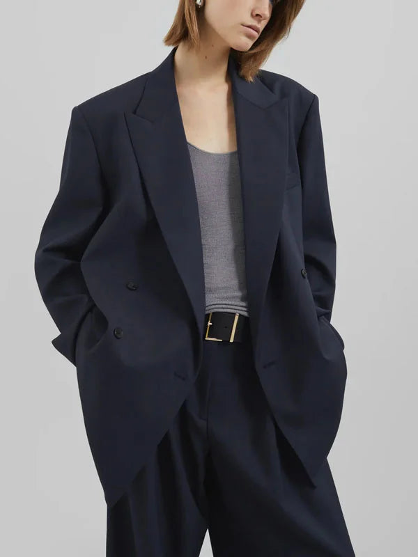 Renata - Blazer de doble botonadura azul marino