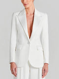 Priscila - Blazer blanco de un botón con cuello plisado