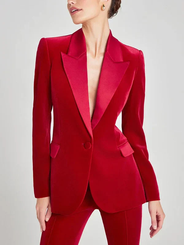 Constanza - Blazer de terciopelo rojo con solapas en pico