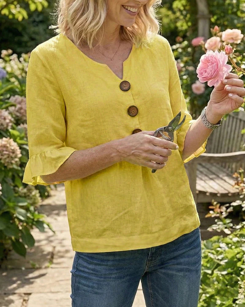 Denise - Blusas de algodón y lino con botones