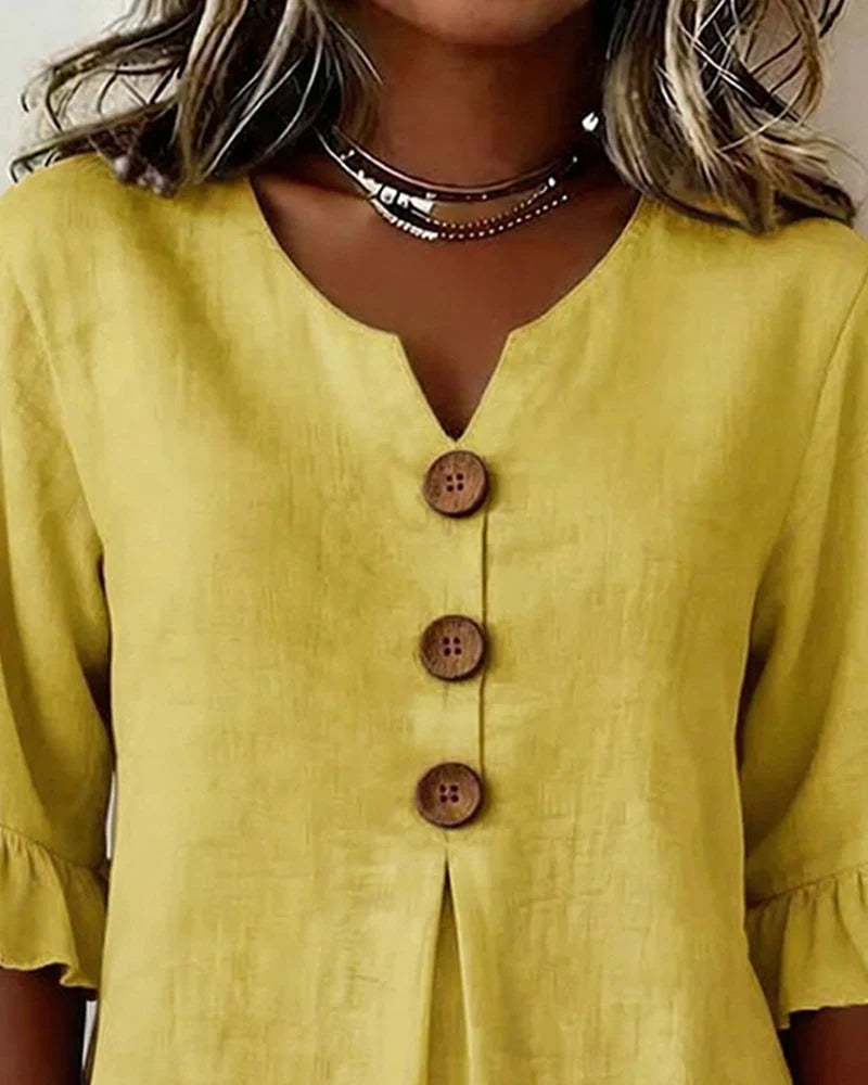 Denise - Blusas de algodón y lino con botones