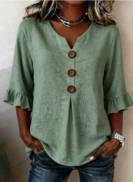 Denise - Blusas de algodón y lino con botones
