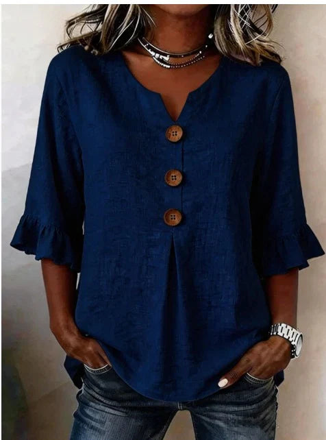 Denise - Blusas de algodón y lino con botones