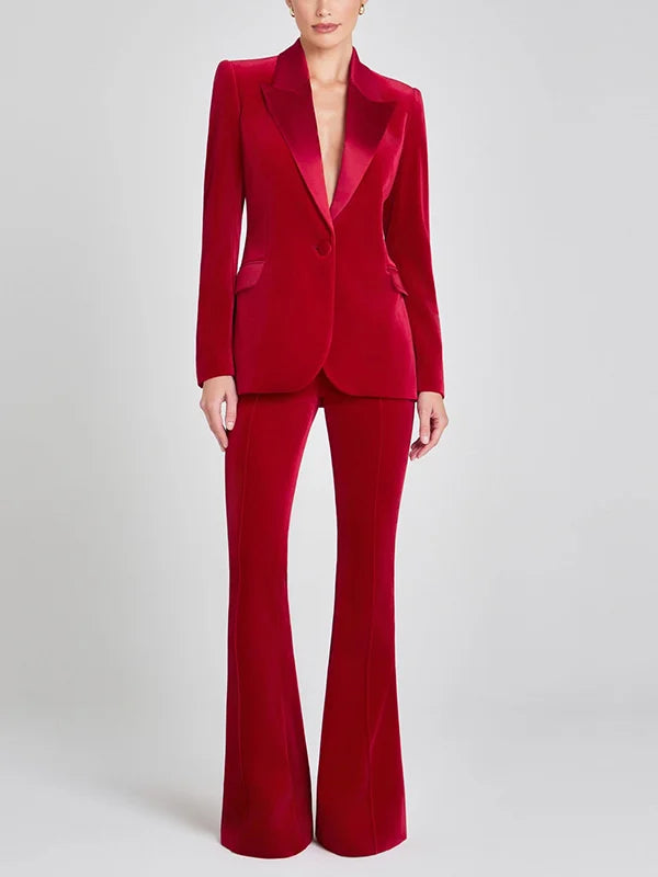 Constanza - Blazer de terciopelo rojo con solapas en pico