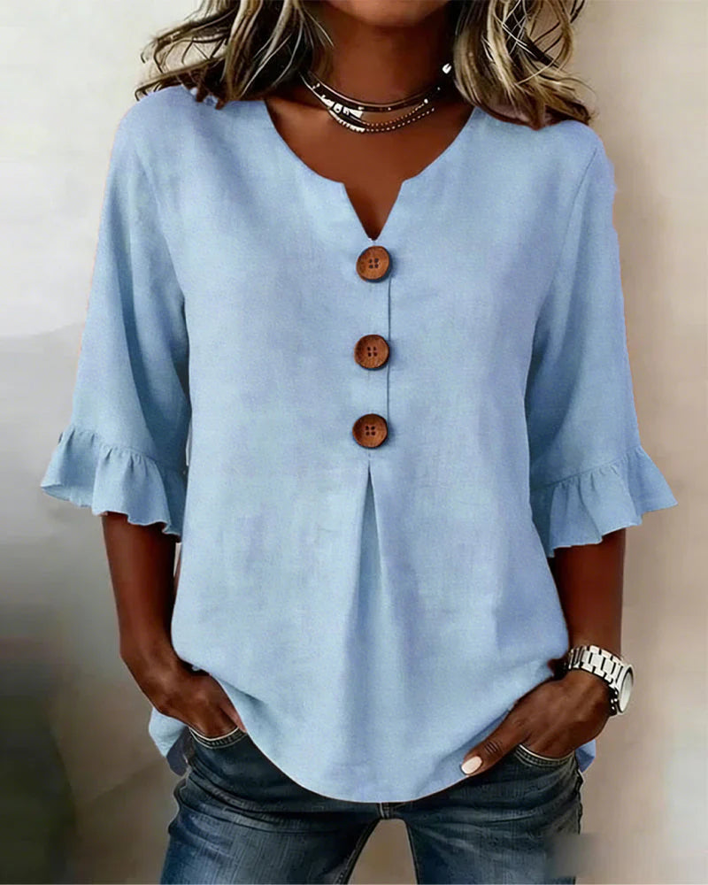 Denise - Blusas de algodón y lino con botones