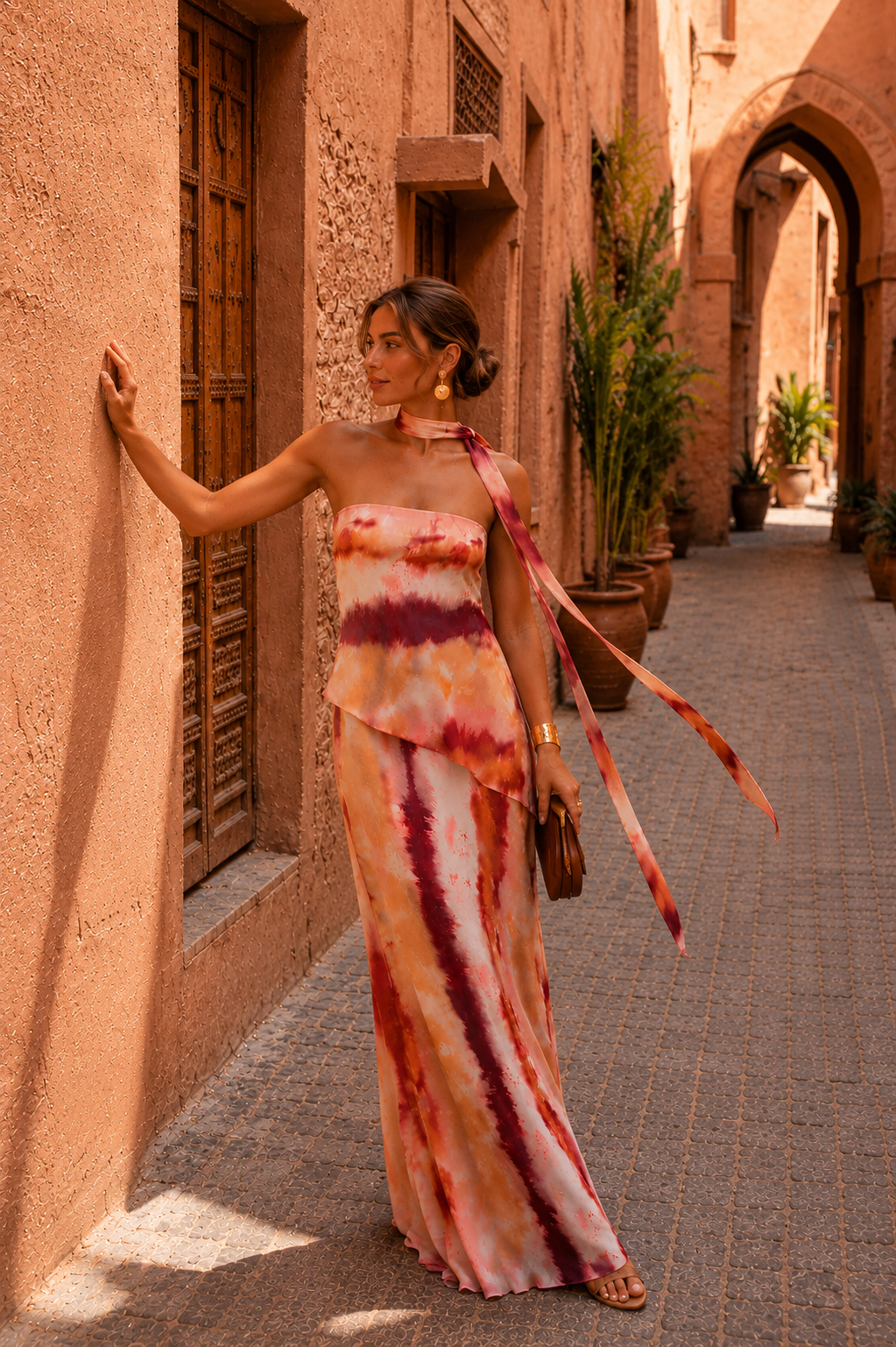 Maite - Vestido largo estampado con escote palabra de honor