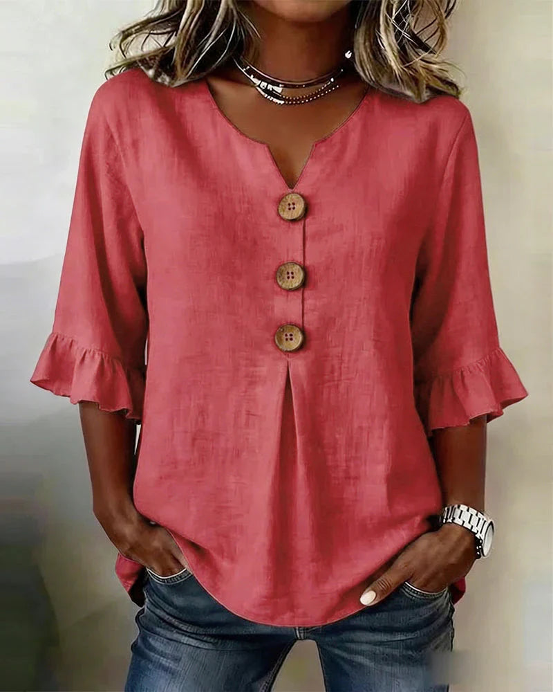 Denise - Blusas de algodón y lino con botones
