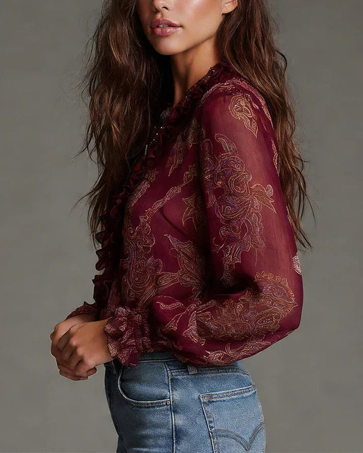 Mora - Blusa retro con cremallera frontal y corte fluido
