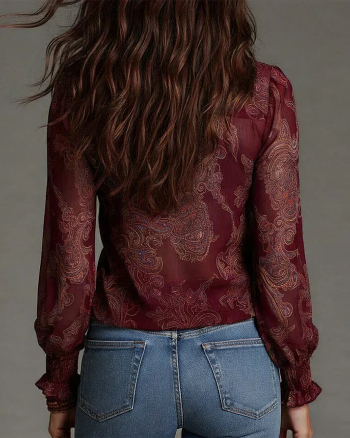 Mora - Blusa retro con cremallera frontal y corte fluido