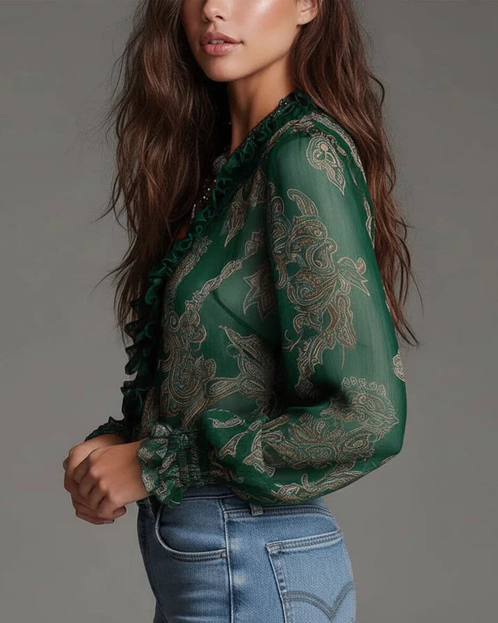 Mora - Blusa retro con cremallera frontal y corte fluido