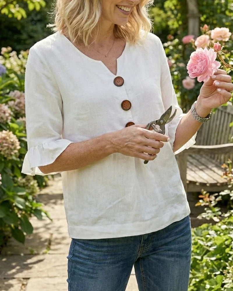 Denise - Blusas de algodón y lino con botones