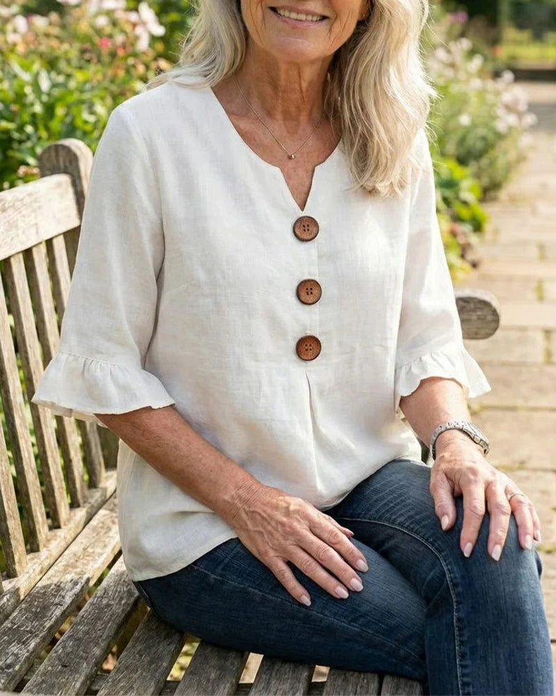 Denise - Blusas de algodón y lino con botones