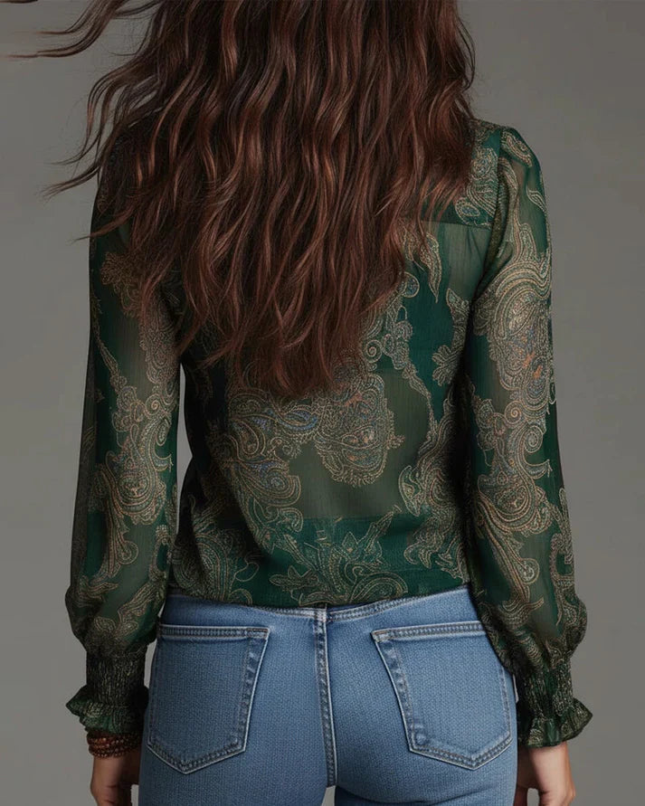 Mora - Blusa retro con cremallera frontal y corte fluido