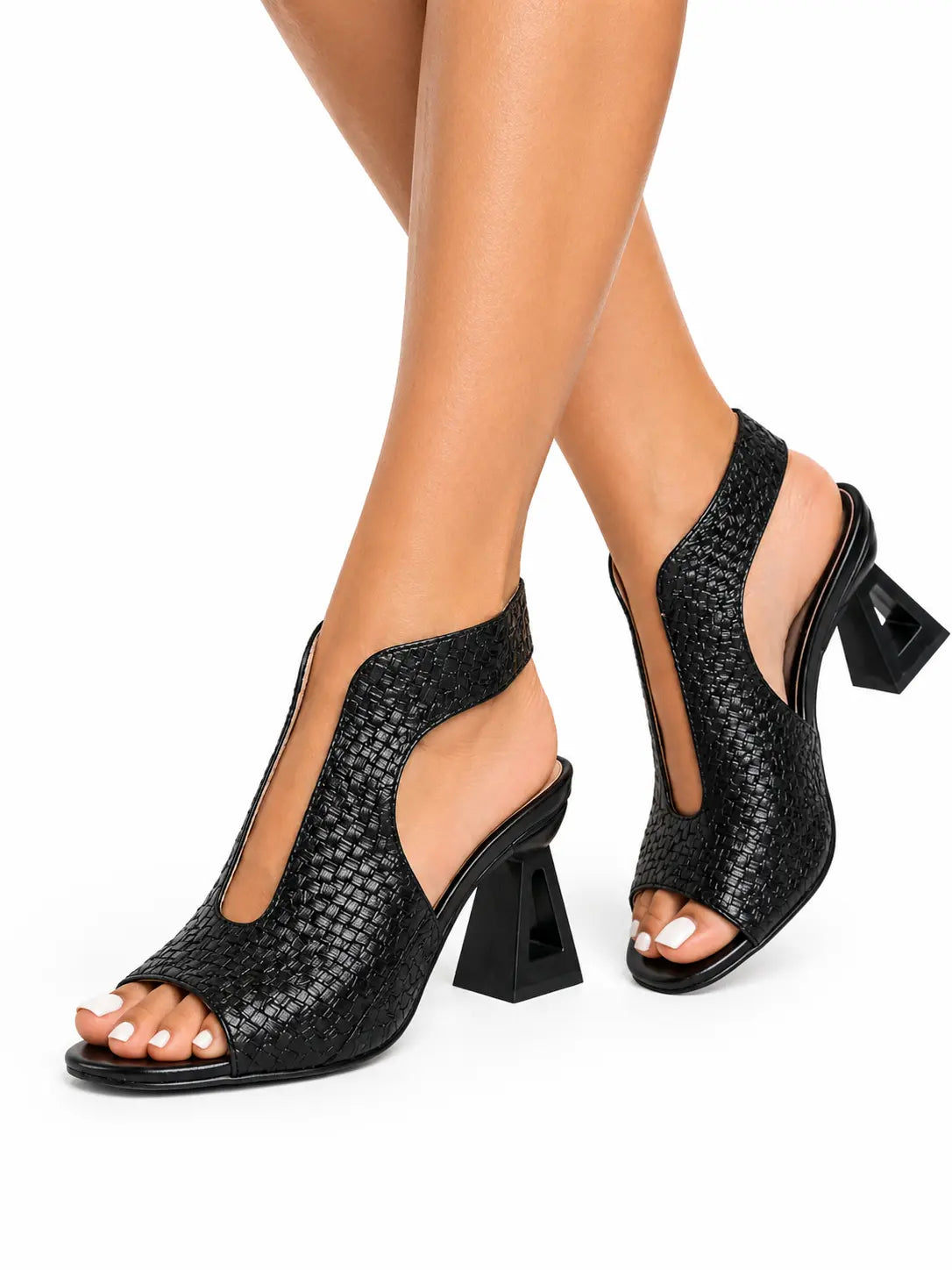 Graciela - Sandalia Elegante Trenzada de Tacón Geométrico