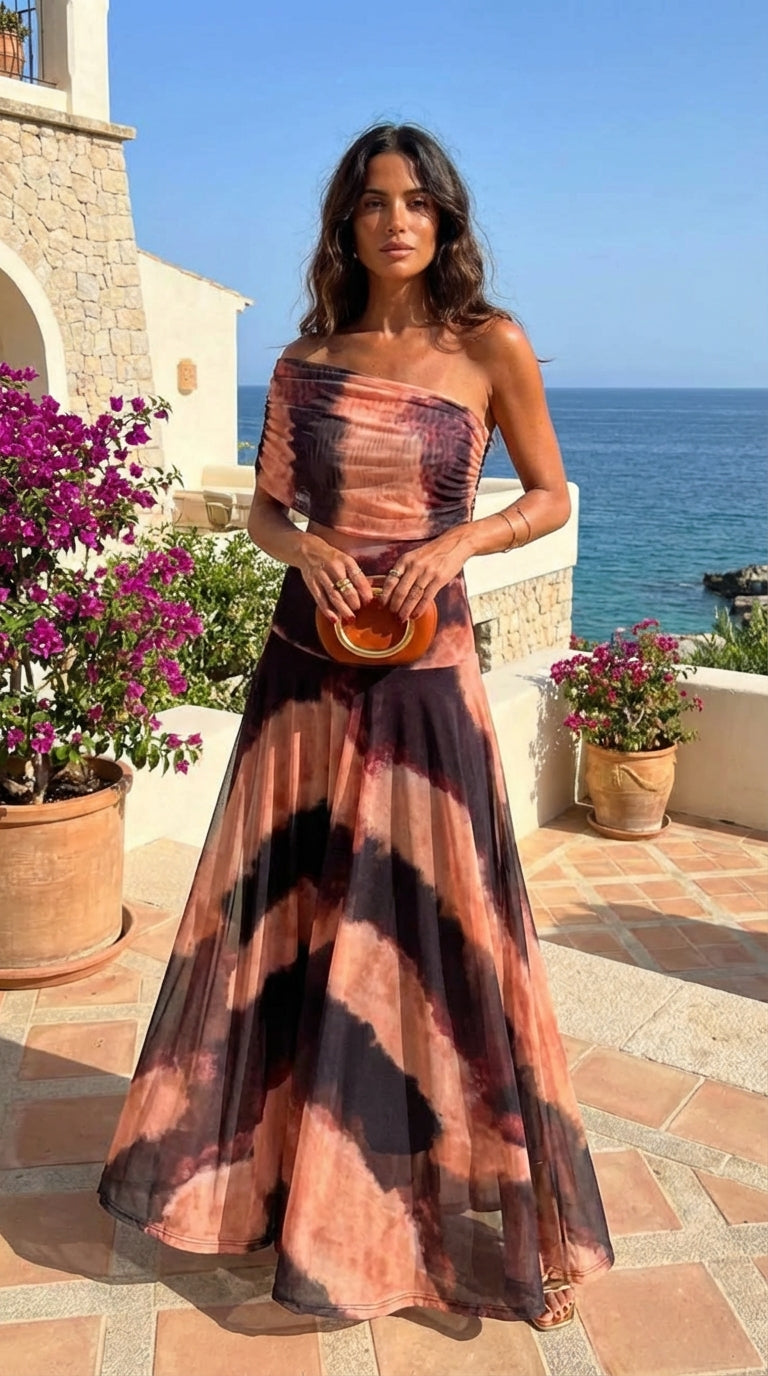 Eugenia - Vestido con Estampado Naranja y Marrón