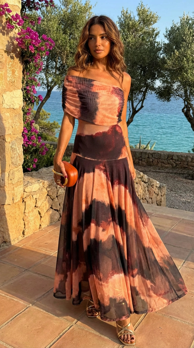 Eugenia - Vestido con Estampado Naranja y Marrón