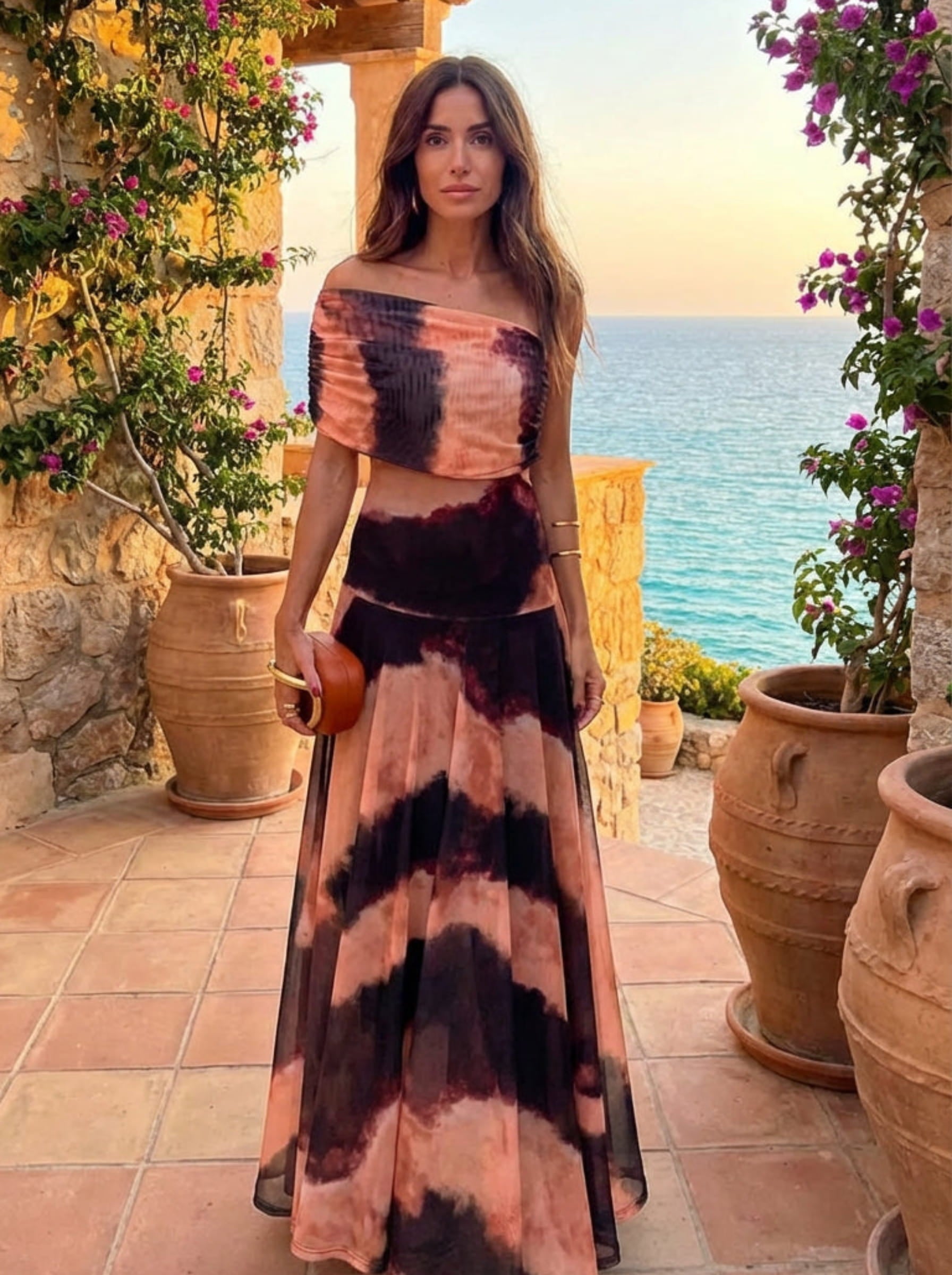 Eugenia - Vestido con Estampado Naranja y Marrón