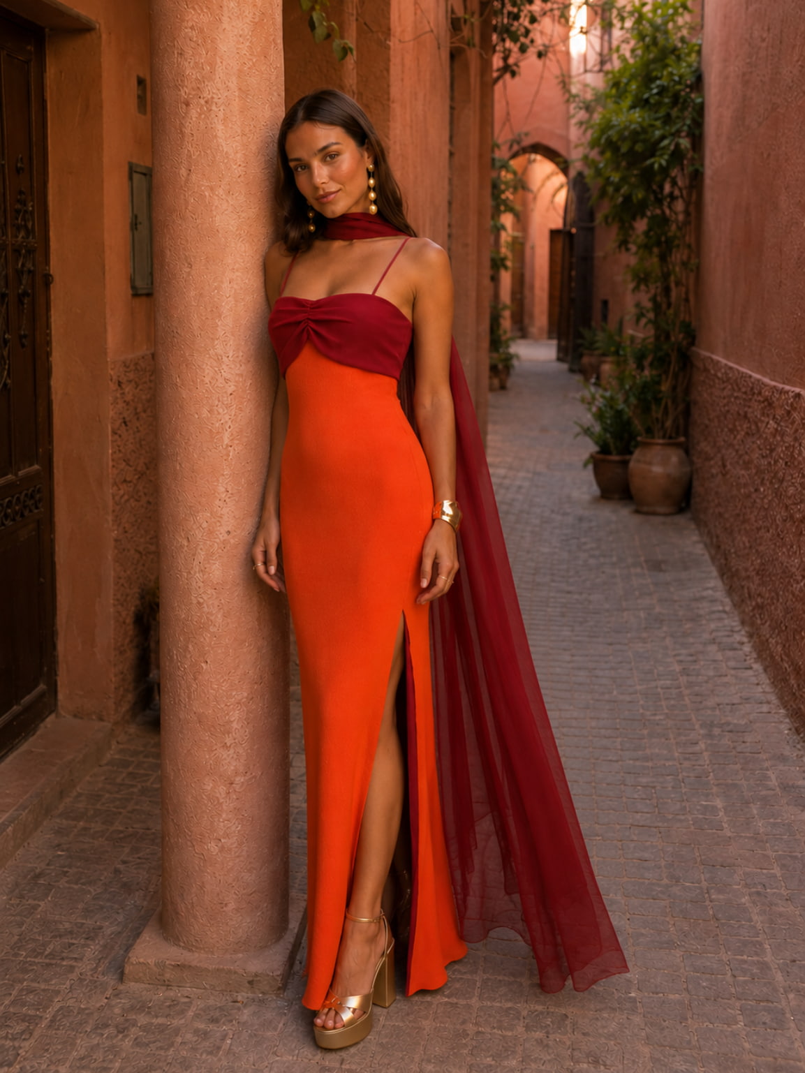Elisa - Vestido Largo Drapeado Bicolor