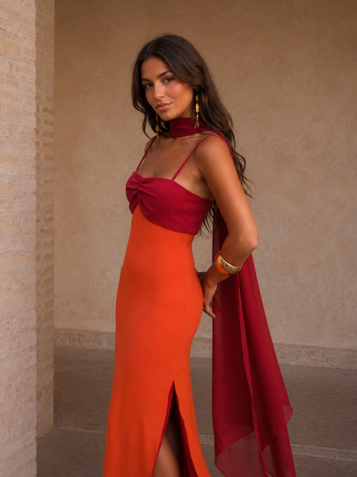 Elisa - Vestido Largo Drapeado Bicolor