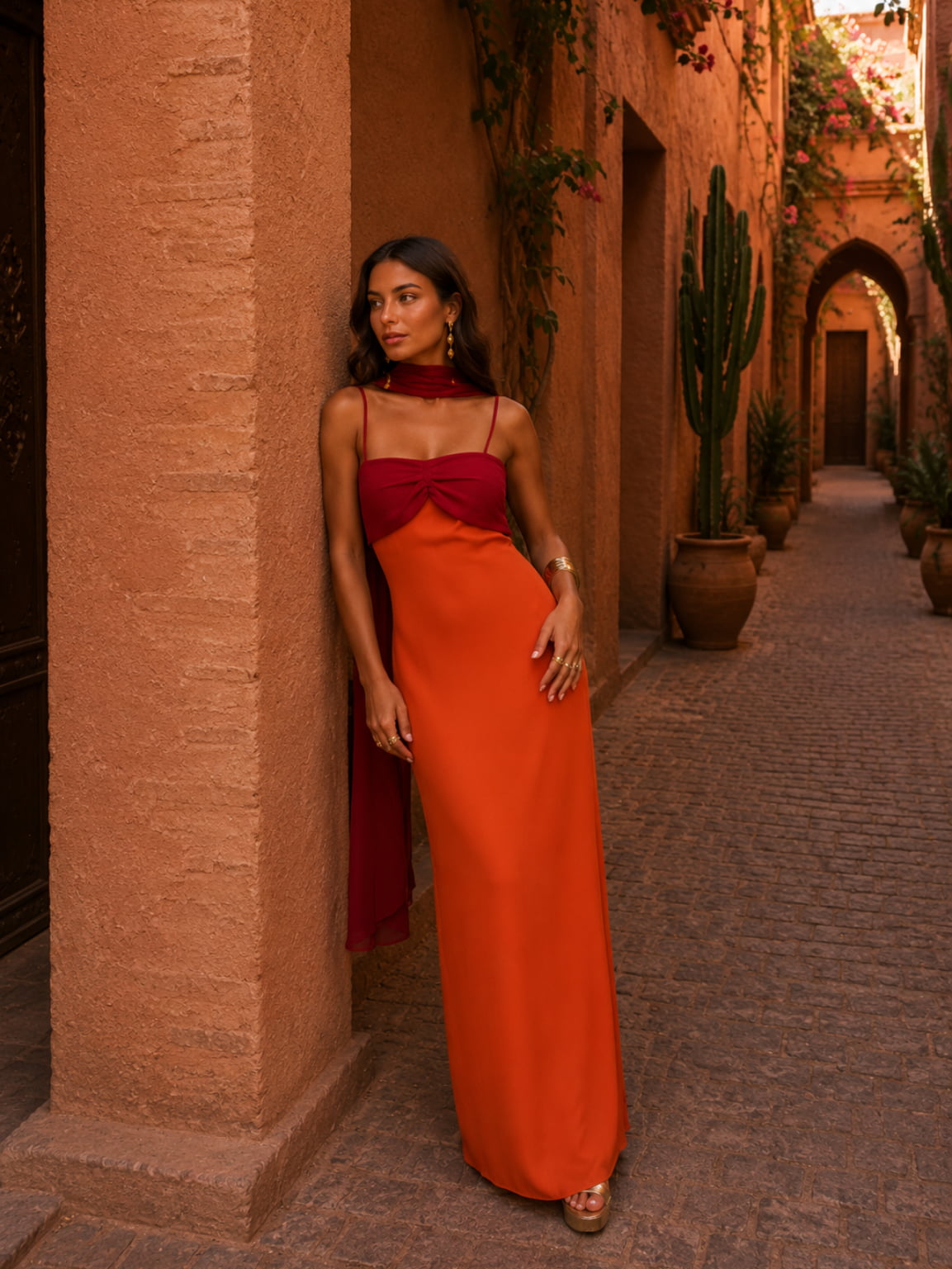 Elisa - Vestido Largo Drapeado Bicolor