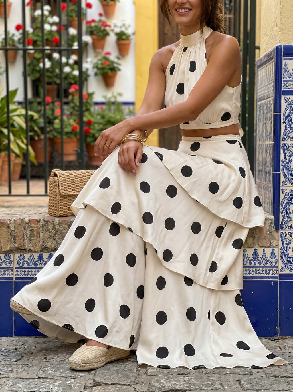 Pilar - Conjunto top y falda larga de lunares