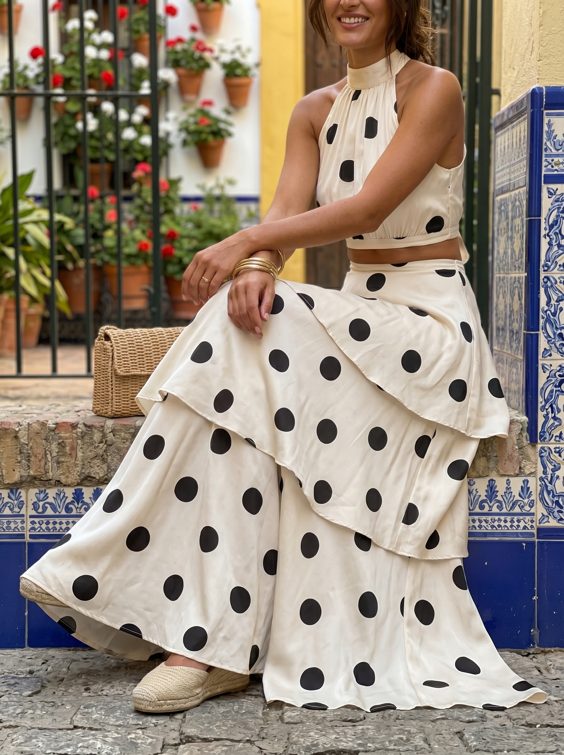 Pilar - Conjunto top y falda larga de lunares