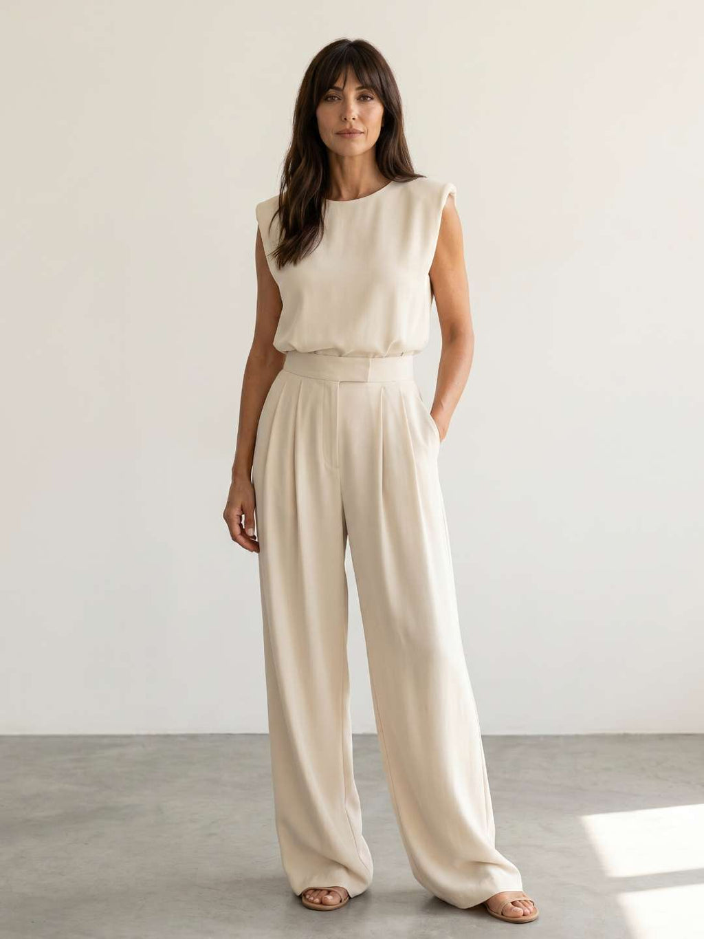 Clara - Conjunto fluido de top estructurado y pantalón ancho