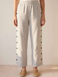 Milagros - Pantalón recto de rayas con botones laterales