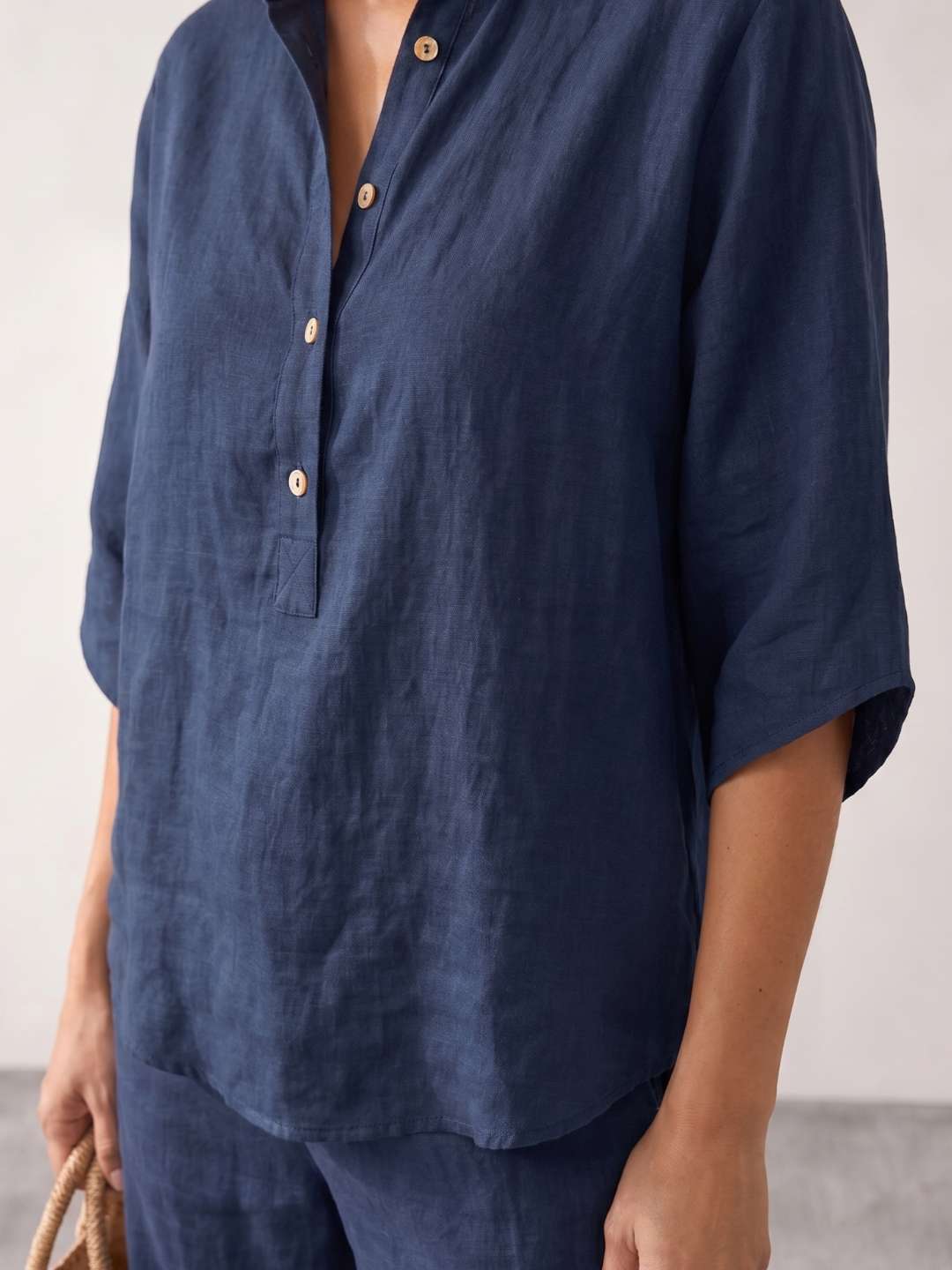 Camila - Conjunto de lino con mangas murciélago y pantalón ancho