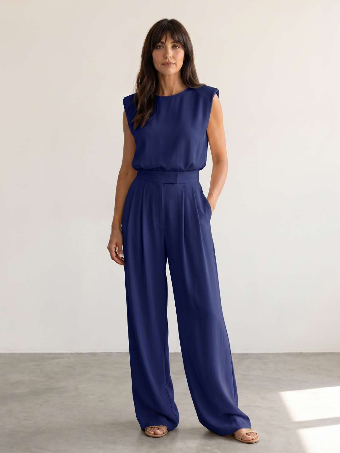 Clara - Conjunto fluido de top estructurado y pantalón ancho