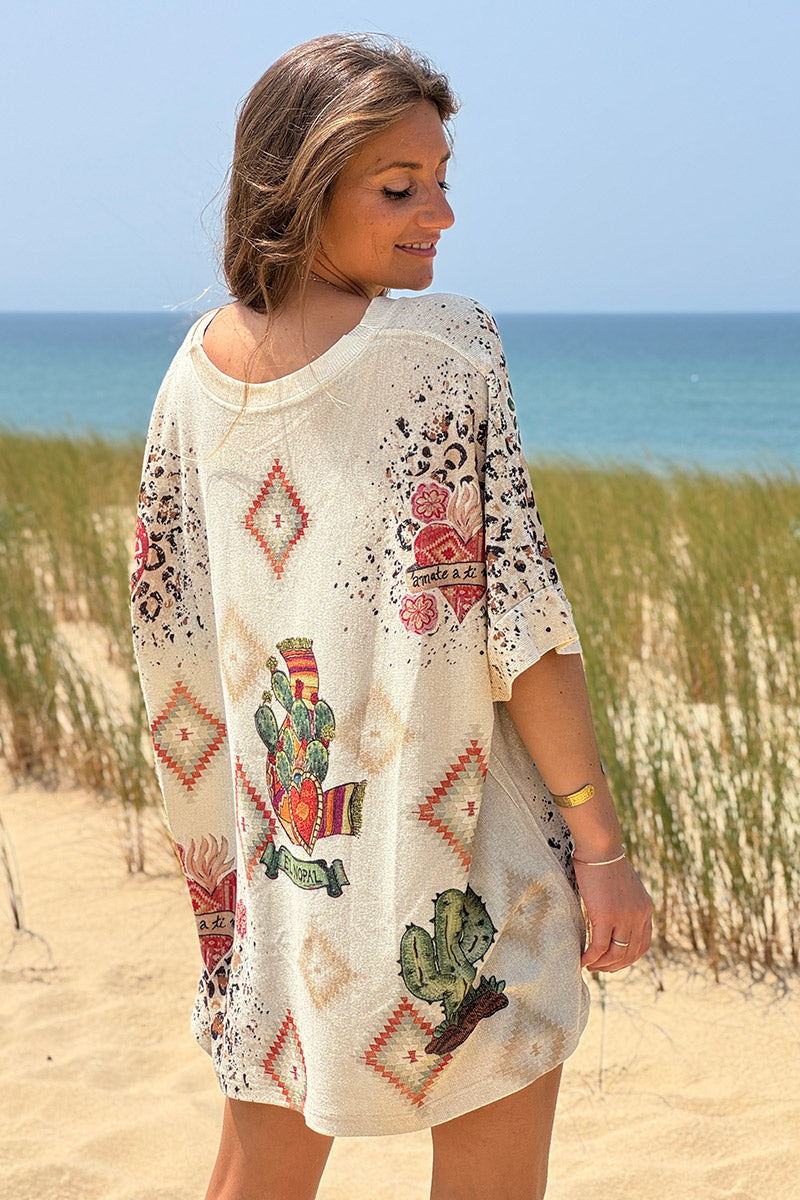 Carla - Top grande de color beige brillante