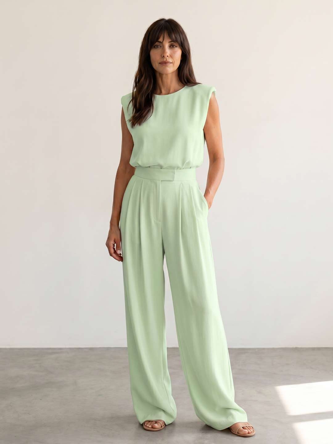 Clara - Conjunto fluido de top estructurado y pantalón ancho