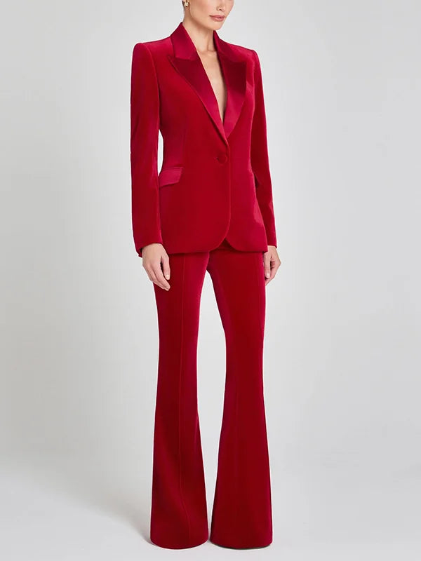 Constanza - Blazer de terciopelo rojo con solapas en pico