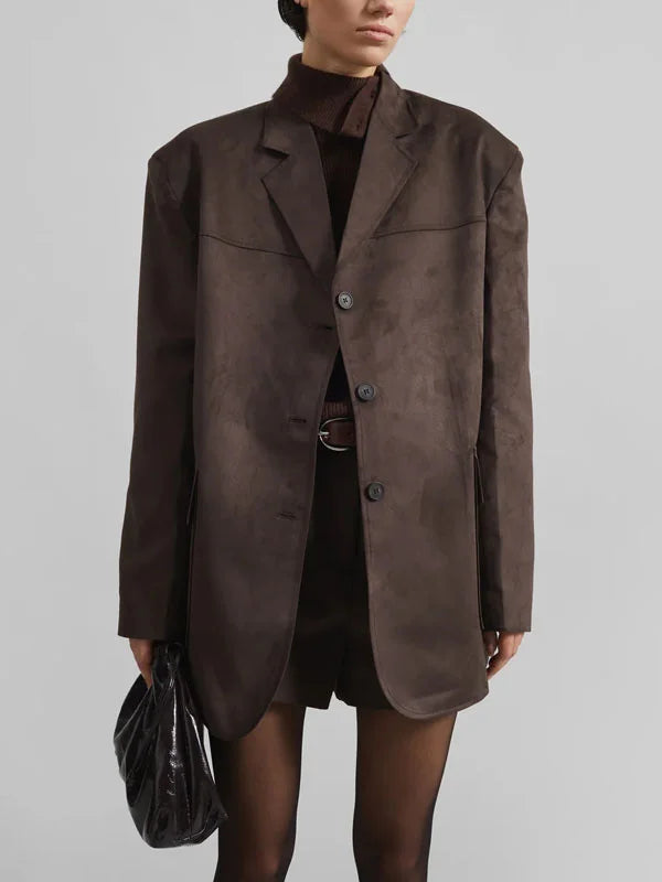 Xiomara - Blazer marrón de gamuza oversize