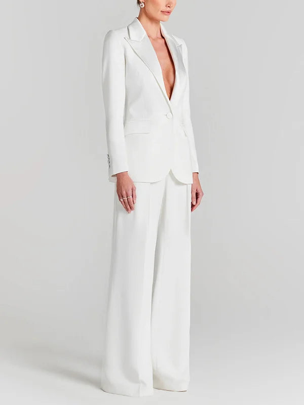 Priscila - Blazer blanco de un botón con cuello plisado