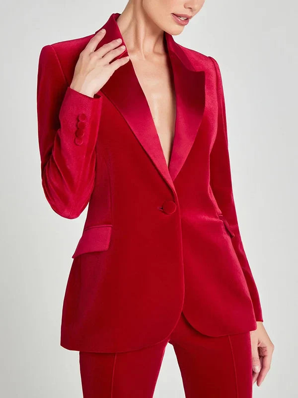 Constanza - Blazer de terciopelo rojo con solapas en pico