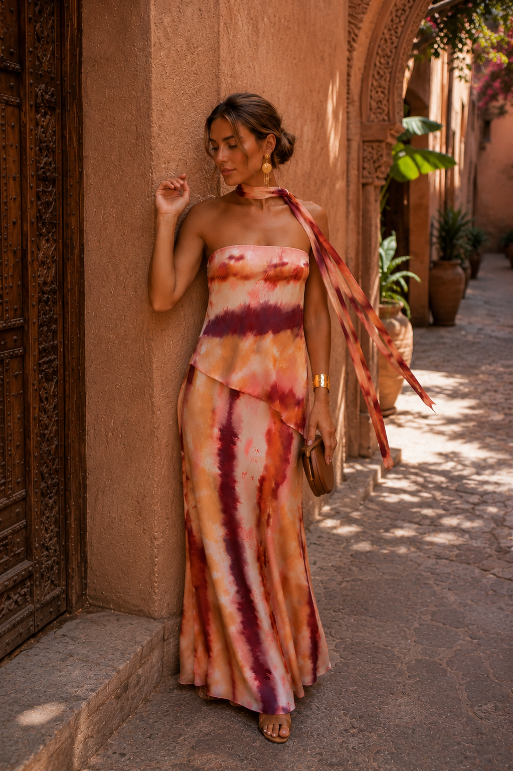 Maite - Vestido largo estampado con escote palabra de honor