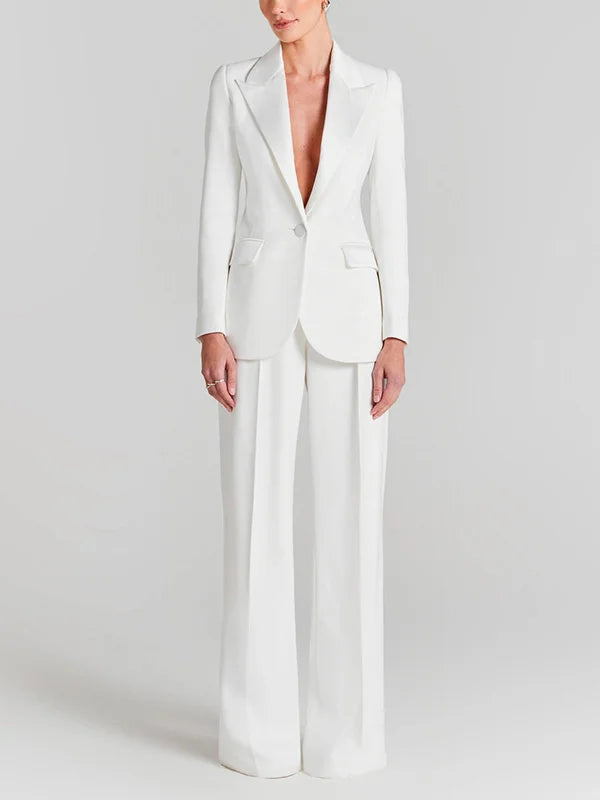 Priscila - Blazer blanco de un botón con cuello plisado