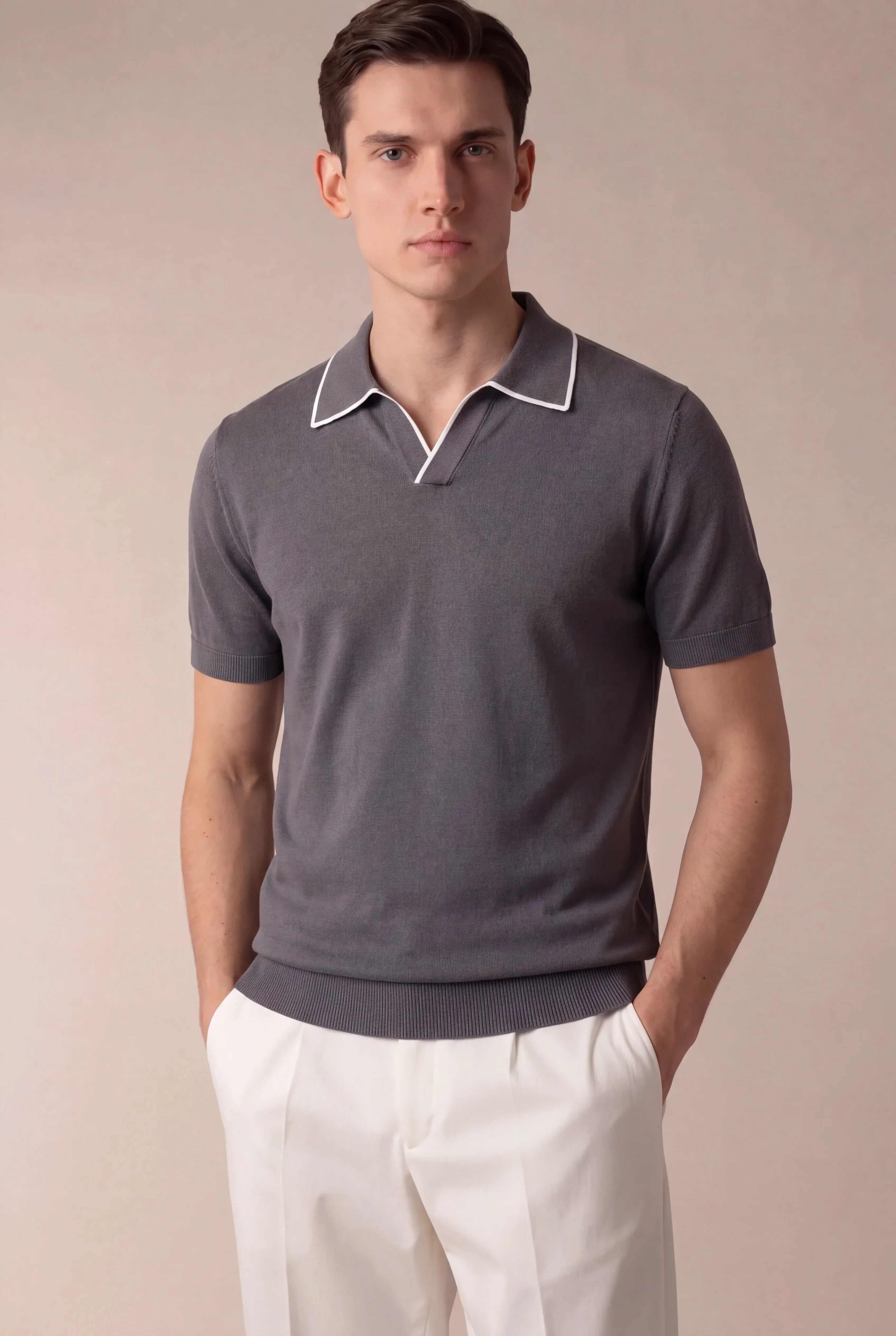 Oscar - Polo gris oscuro sin botones